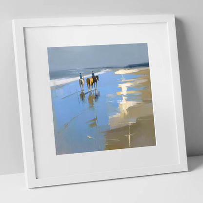 Shoreline Reflections horse landscape art print in white frame