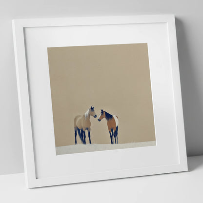 Quiet Companions wild horses art print in white frame