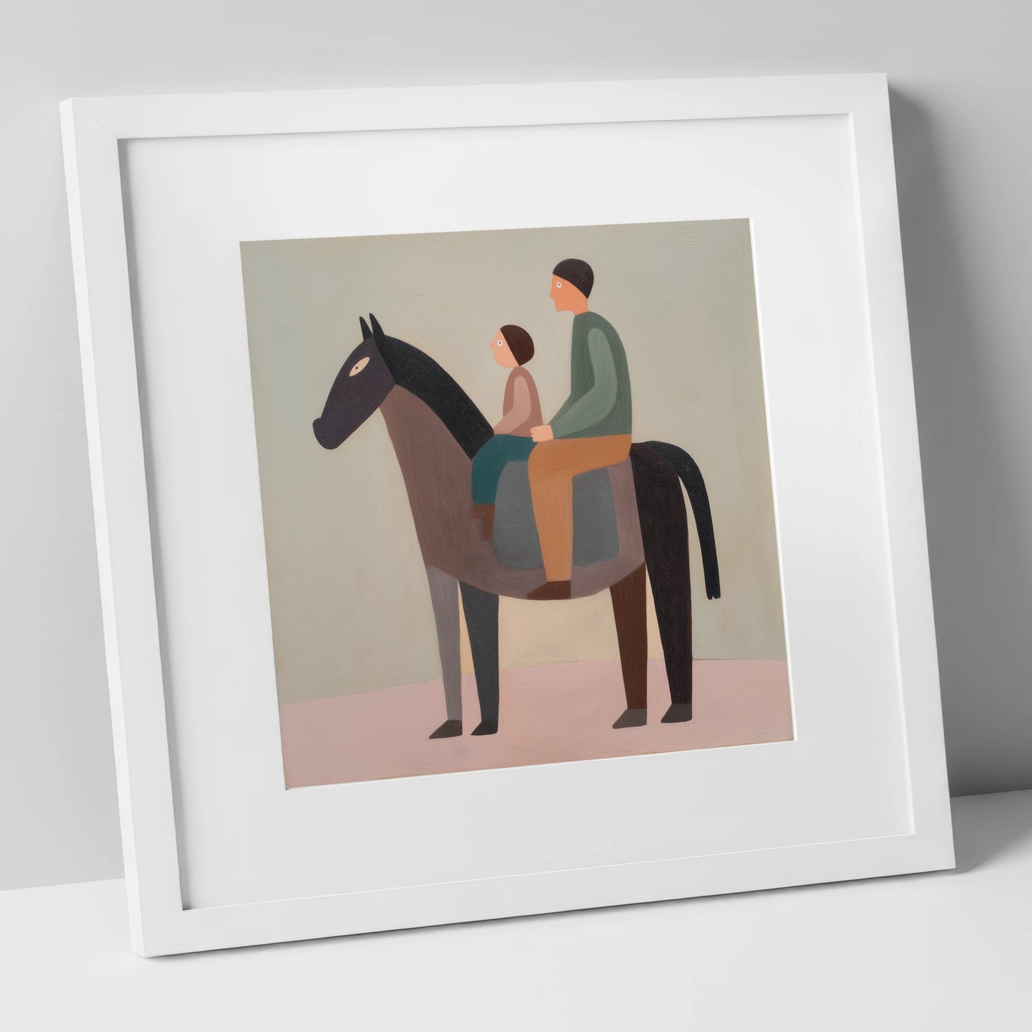 The Quiet Hack horse & rider art print in white frame