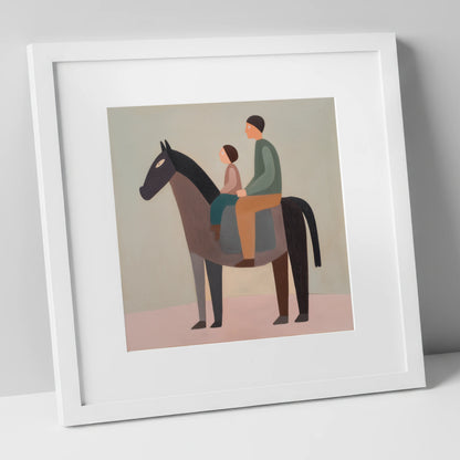 The Quiet Hack horse & rider art print in white frame