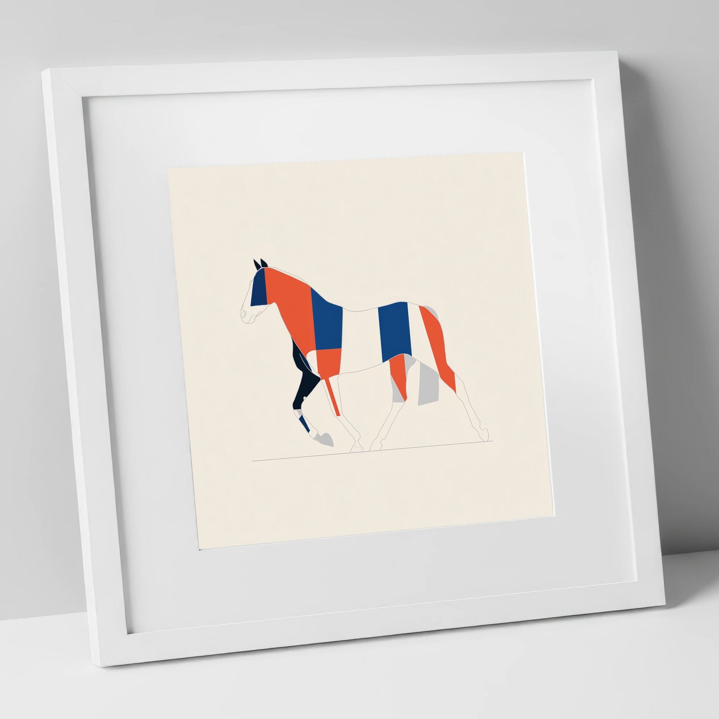 Graphic Equine Geometry horse breed art print in white frame