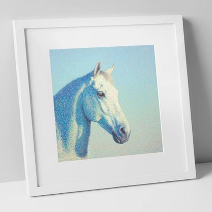 Ethereal Grey Portrait horse portrait art print in white frame