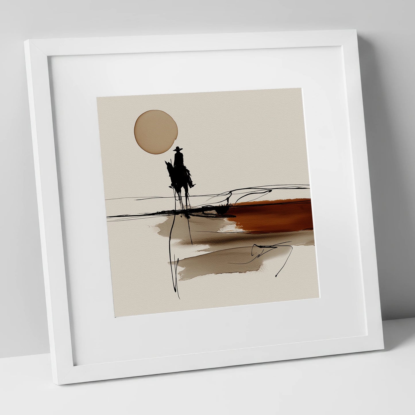 Horizon Rider western horse art print in white frame