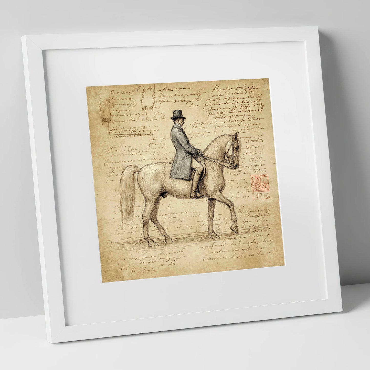 Classical Equitation Study dressage horse art print in white frame