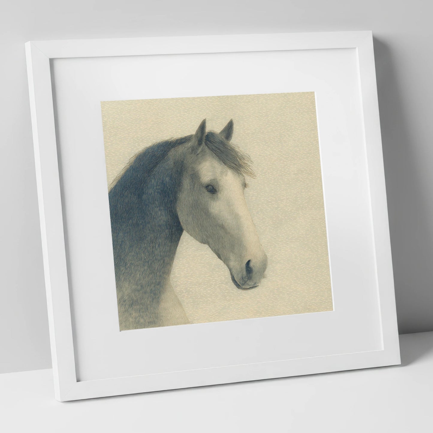 Vintage Slate Equine Profile horse breed art print in white frame