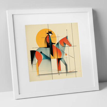 Rhythmic Western Silhouette western horse art print in white frame