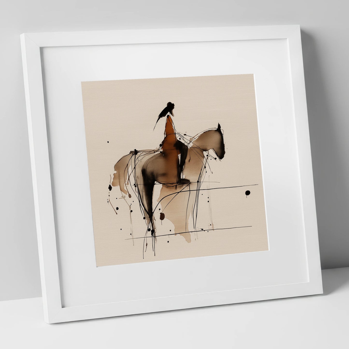 The Silent Connection horse & rider art print in white frame