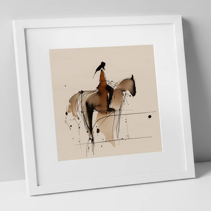 The Silent Connection horse & rider art print in white frame