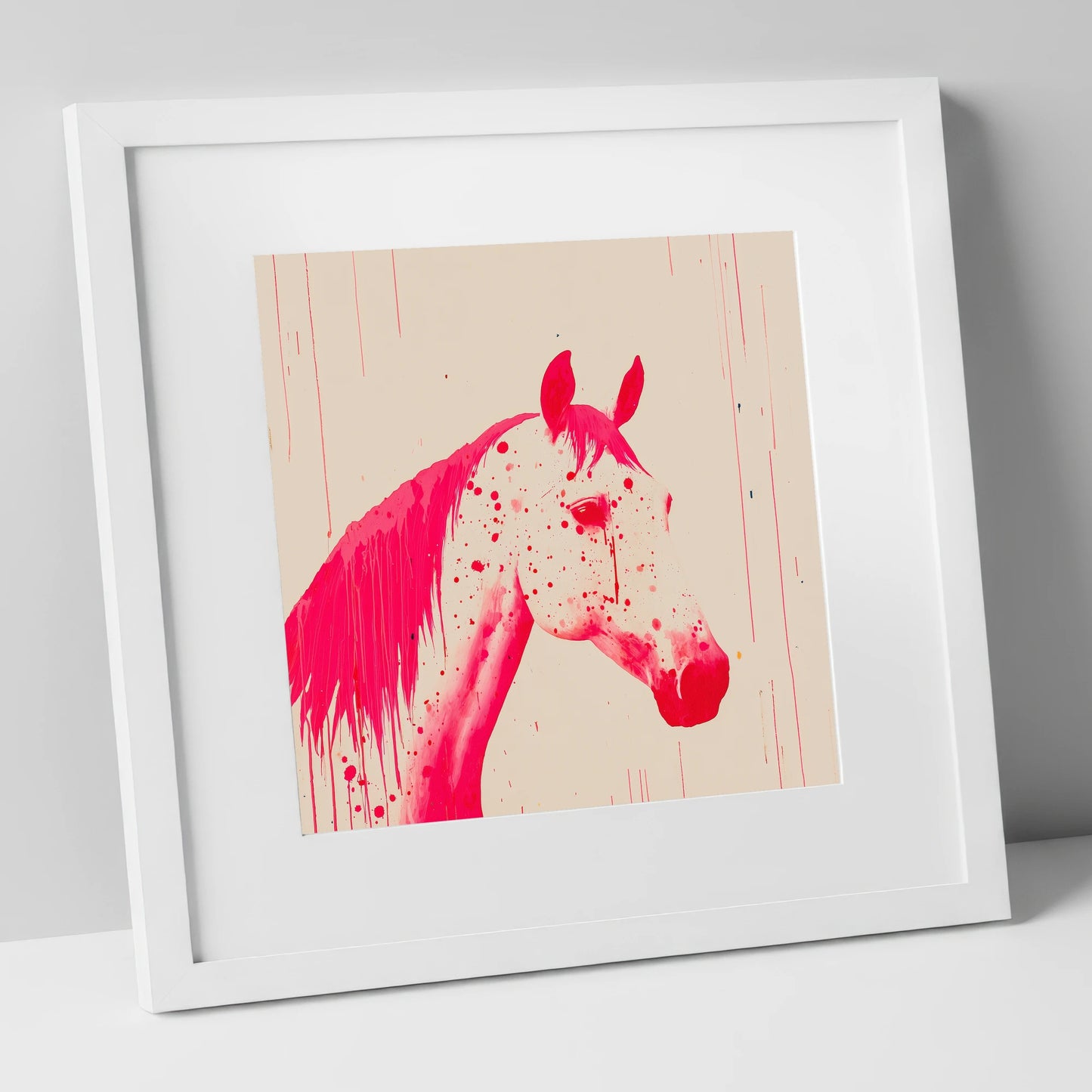 Bold Magenta Profile horse breed art print in white frame