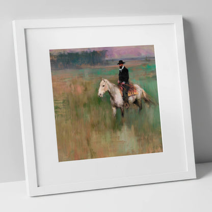 The Quiet Trail western horse art print in white frame