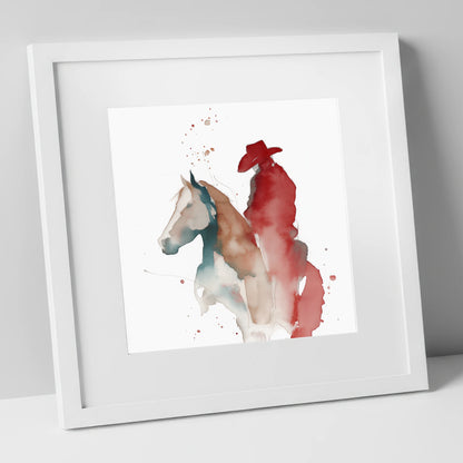 Crimson Western Spirit western horse art print in white frame