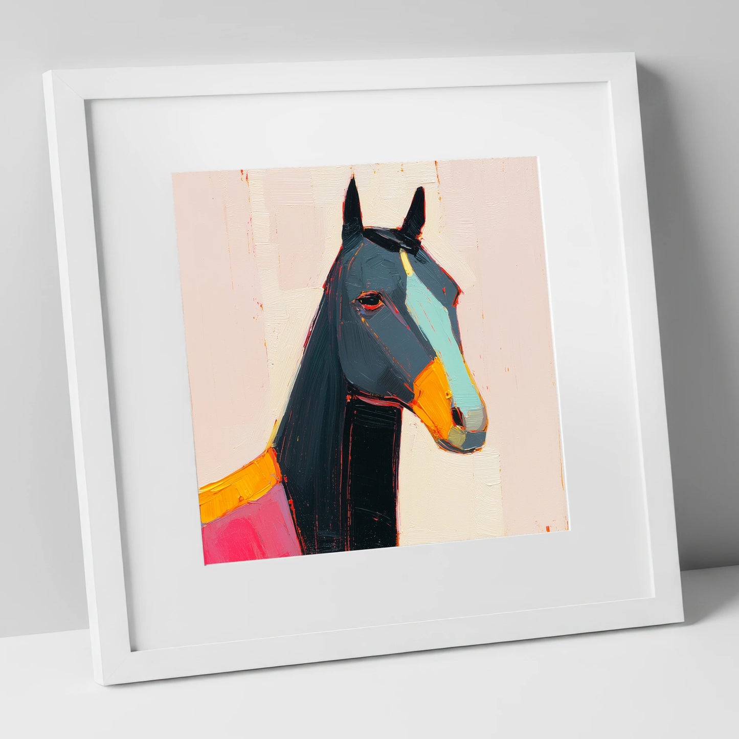 Modern Equine Spirit horse portrait art print in white frame