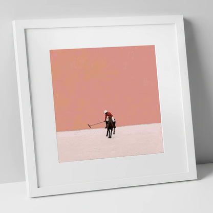 Rose Horizon Polo polo horse art print in white frame