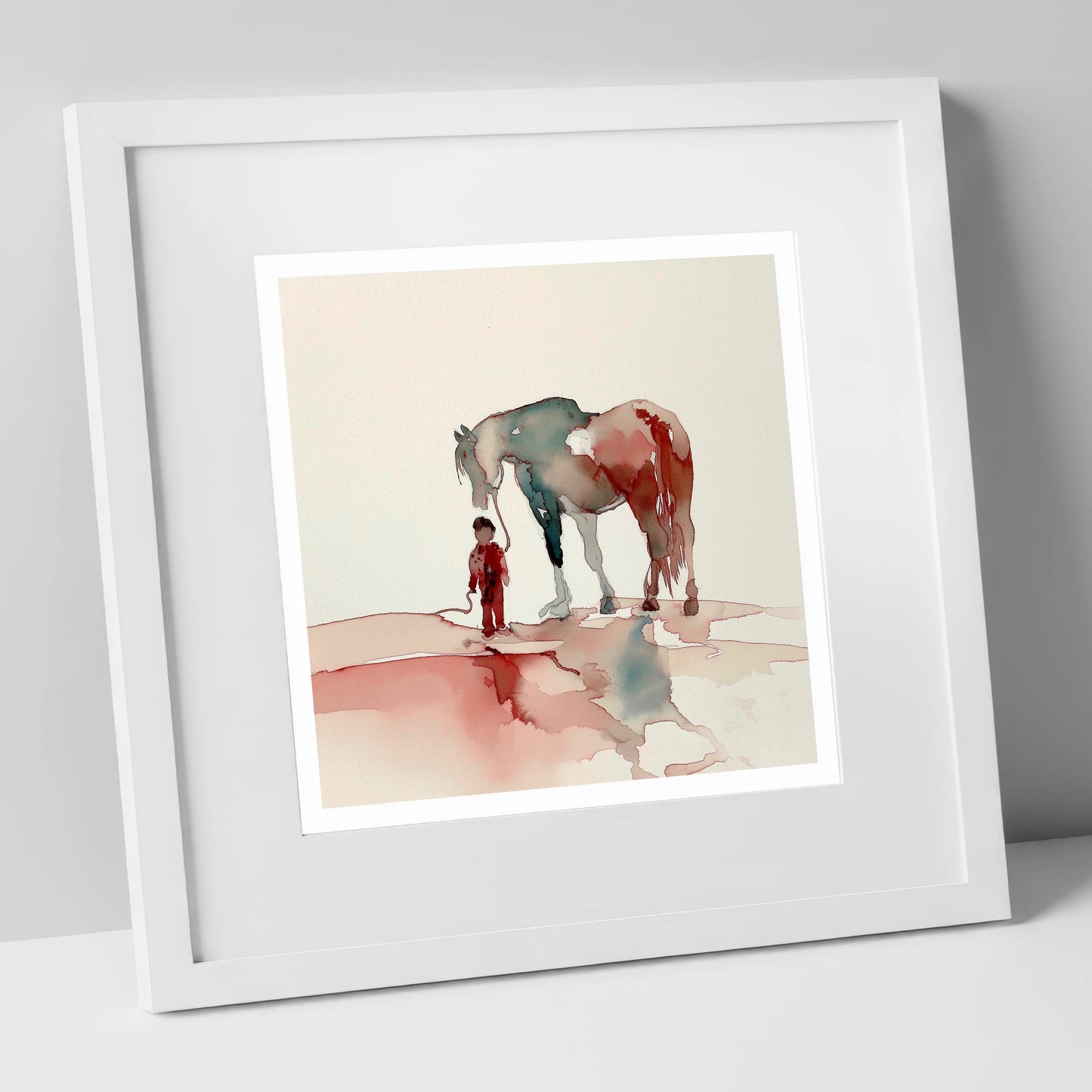 A Bond Beyond Words horse & rider art print in white frame