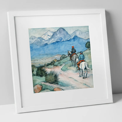 High Country Trek horse landscape art print in white frame