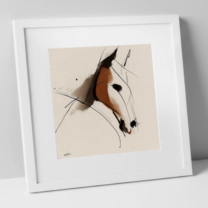 Abstract Sienna Profile horse portrait art print in white frame