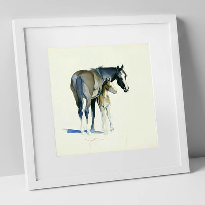 Gentle Guidance mare & foal art print in white frame