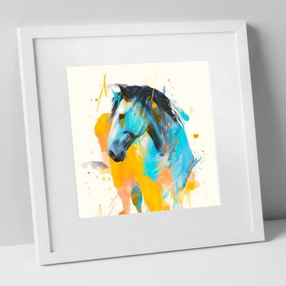 Azure Spirit horse portrait art print in white frame