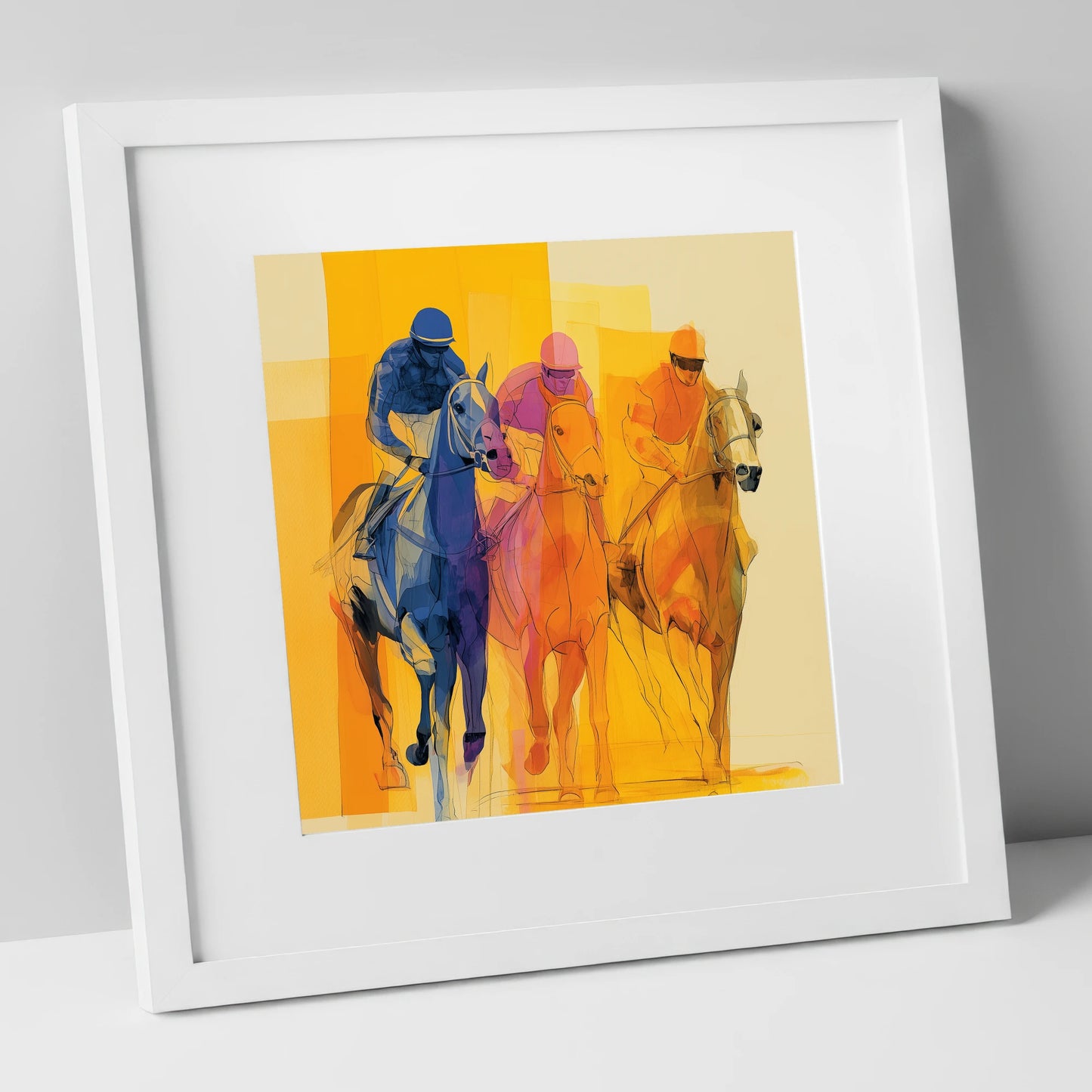 The Colour of Speed racing horse art print in white frame