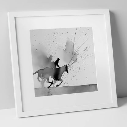 Kinetic Flight show jumping horse art print in white frame