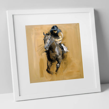 The Final Furlong racing horse art print in white frame