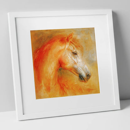 Radiant Equine Profile horse portrait art print in white frame