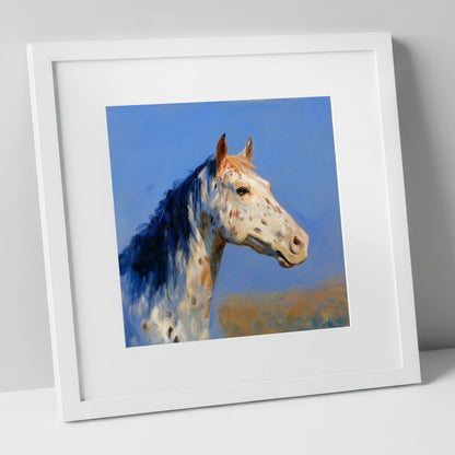 Azure Appaloosa Portrait horse breed art print in white frame