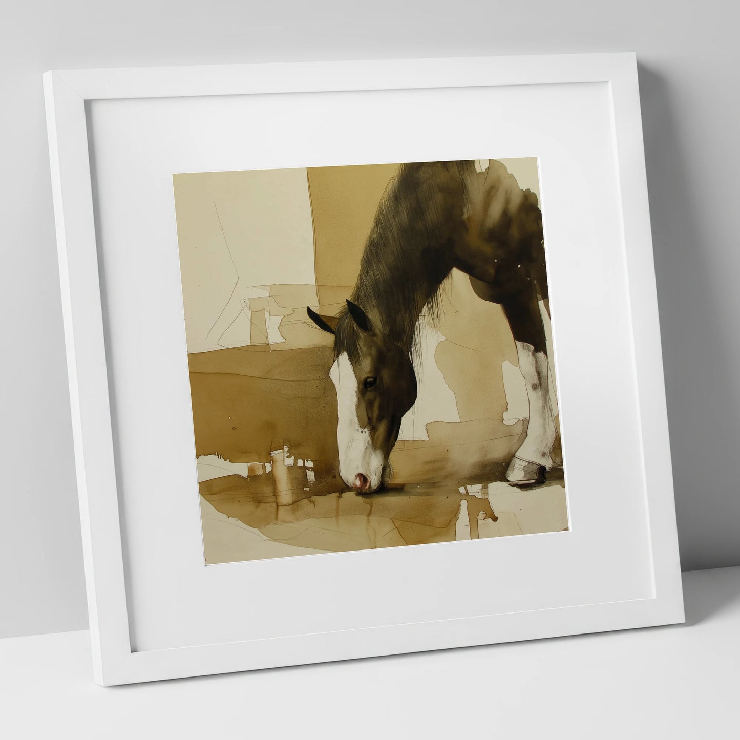 Sepia Equine Study horse breed art print in white frame