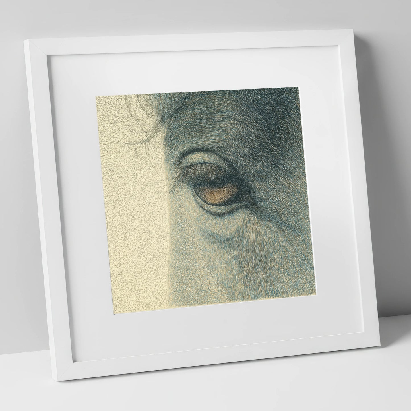 The Quiet Gaze horse portrait art print in white frame