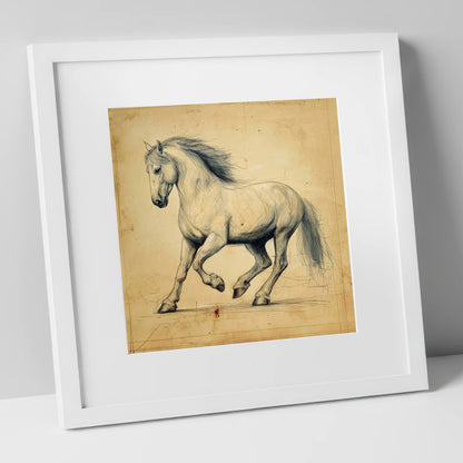 Classical Motion Study horse portrait art print in white frame