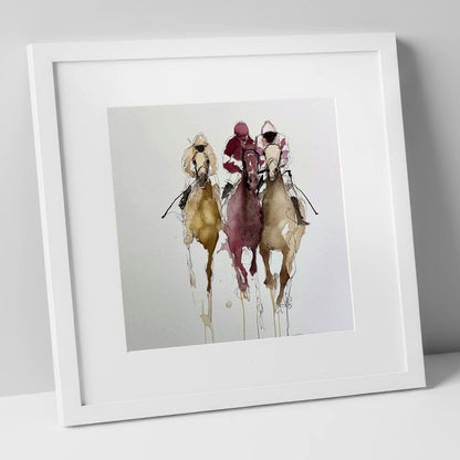 The Final Charge racing horse art print in white frame