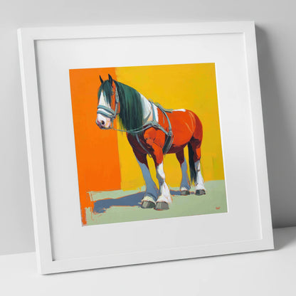 The Vibrant Draught horse breed art print in white frame