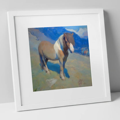 Highland Sentinel horse breed art print in white frame