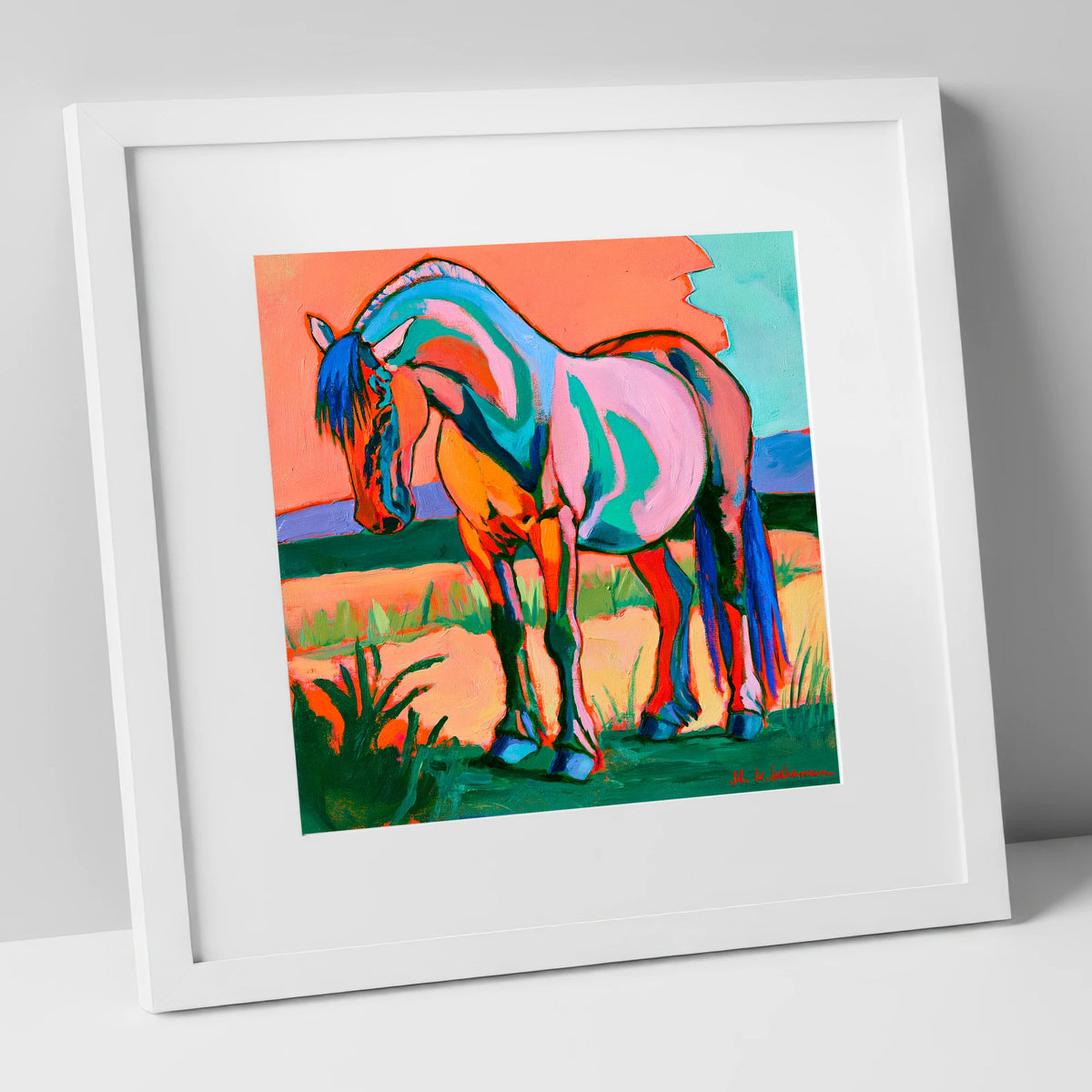 Colourful Contemporary Standing Horse horse breed art print in white frame
