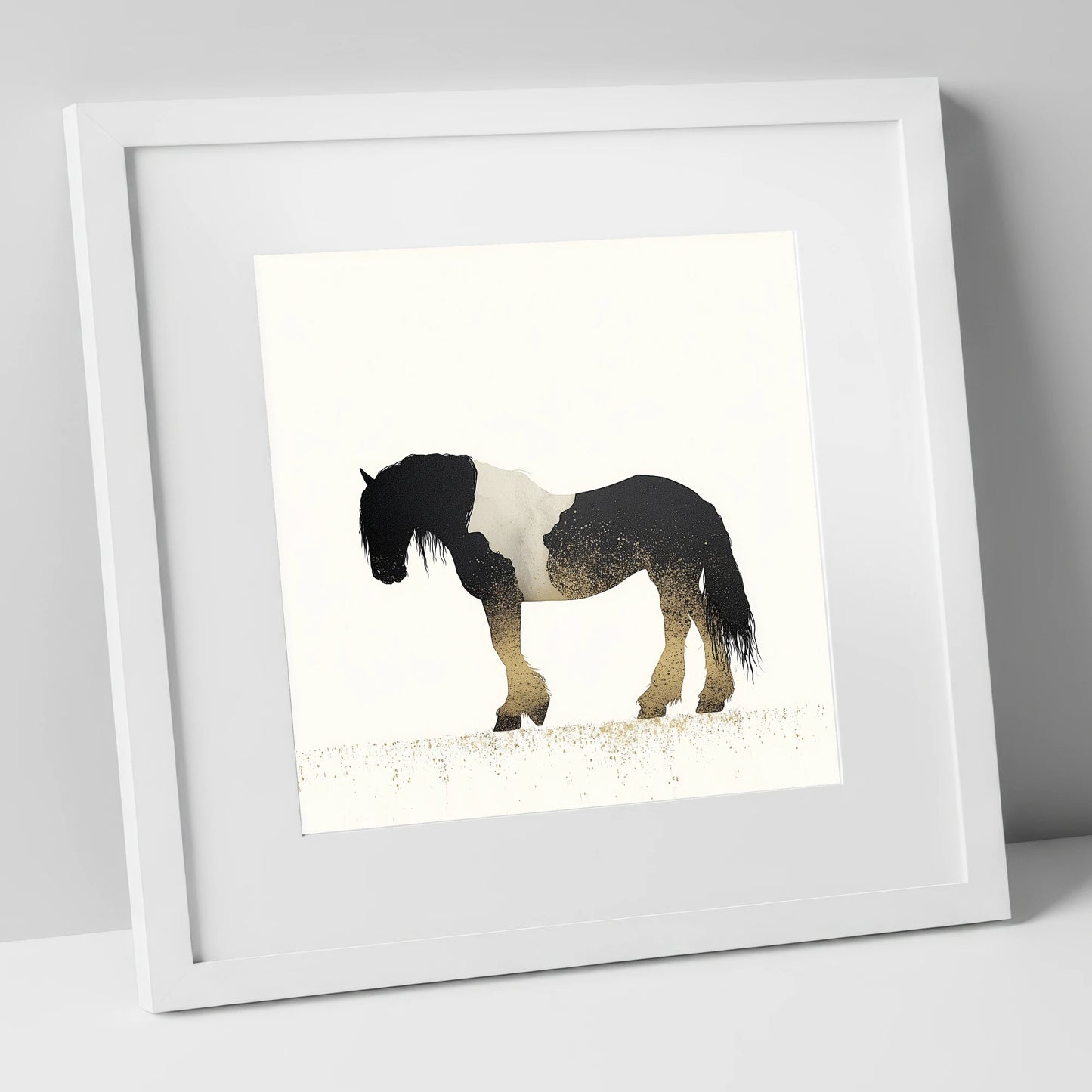 Gilded Piebald Profile horse breed art print in white frame