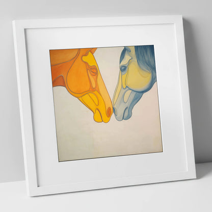 Flowing Connection horse portrait art print in white frame