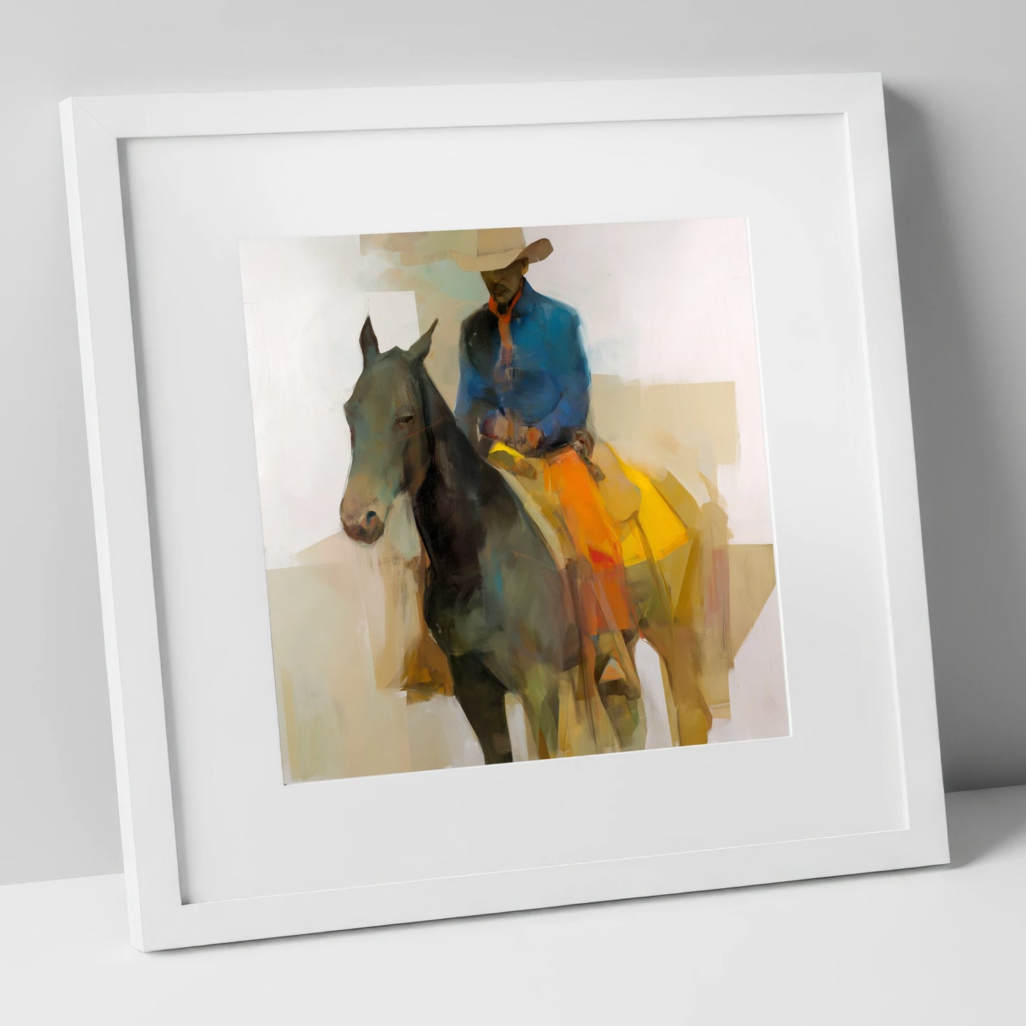 Painted Desert Rider western horse art print in white frame