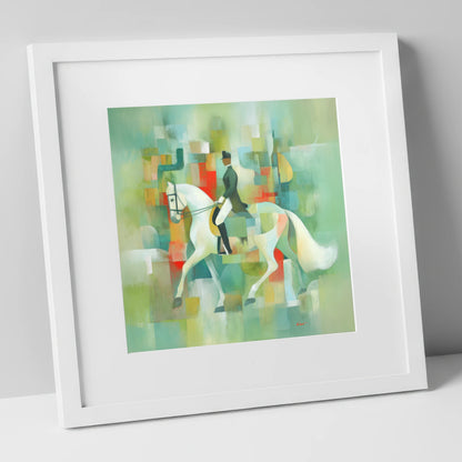 Modern Dressage Mosaic dressage horse art print in white frame