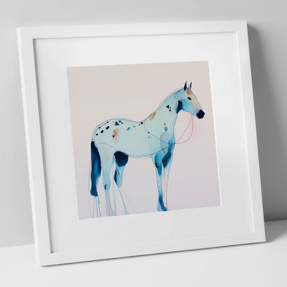 Ethereal Blue Appaloosa horse breed art print in white frame