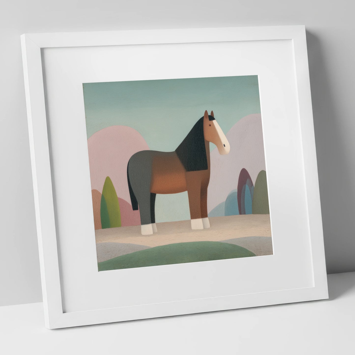 The Patient Cob horse breed art print in white frame