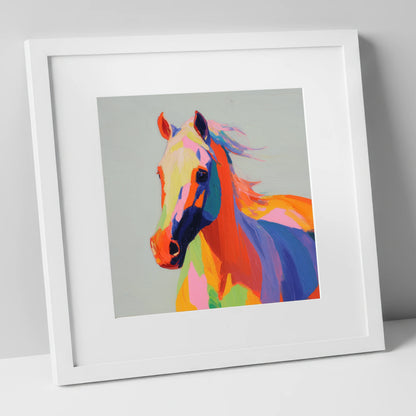 Vivid Equine Spirit horse breed art print in white frame