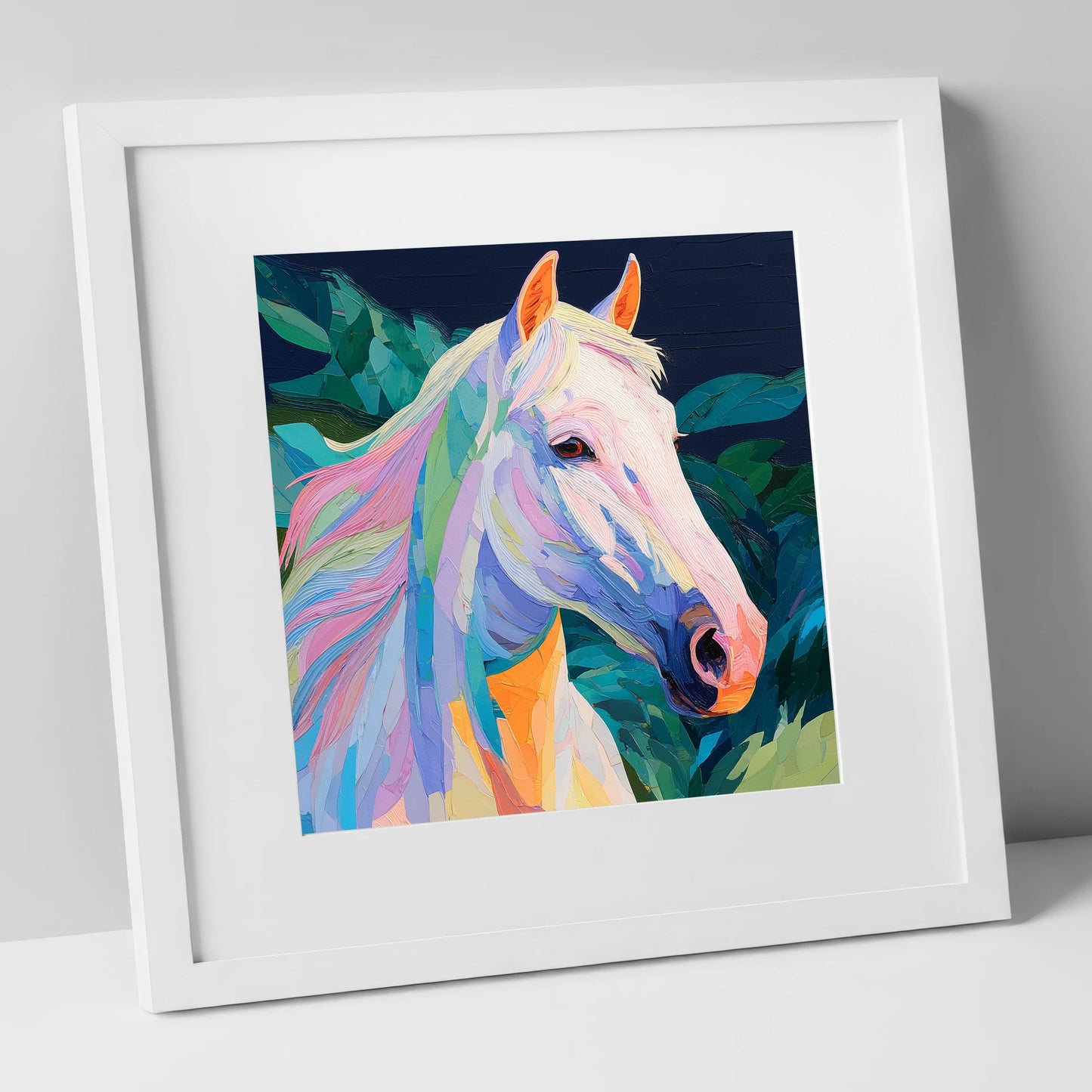 Prismatic Equine Spirit horse breed art print in white frame