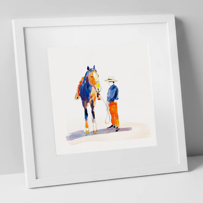 Vivid Western Partnership western horse art print in white frame