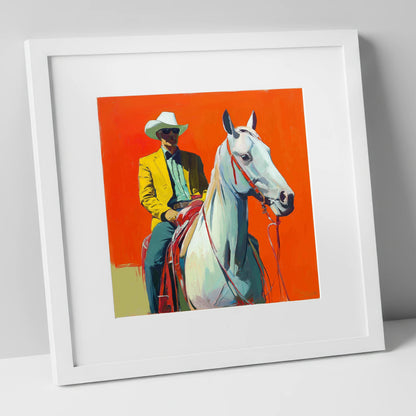 The Bright Frontier western horse art print in white frame
