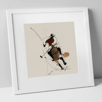 Dynamic Chukka polo horse art print in white frame
