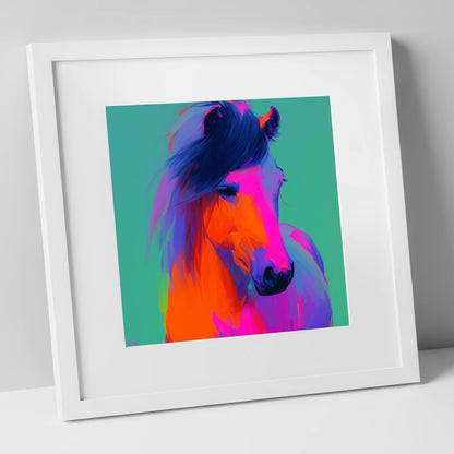 Neon Equine Spirit horse breed art print in white frame