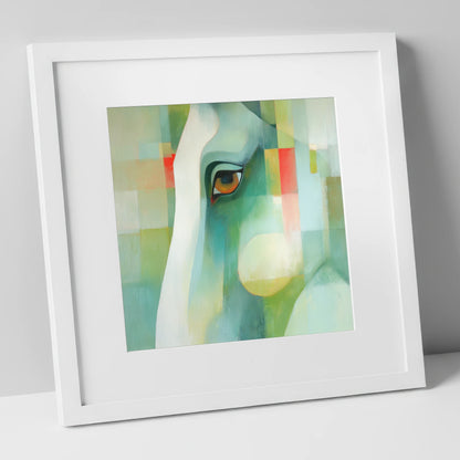 The Geometric Gaze horse portrait art print in white frame
