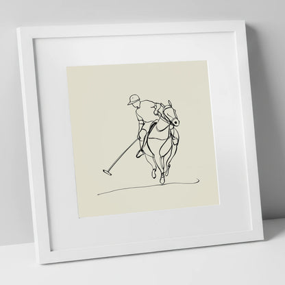 The Elegant Chukka polo horse art print in white frame