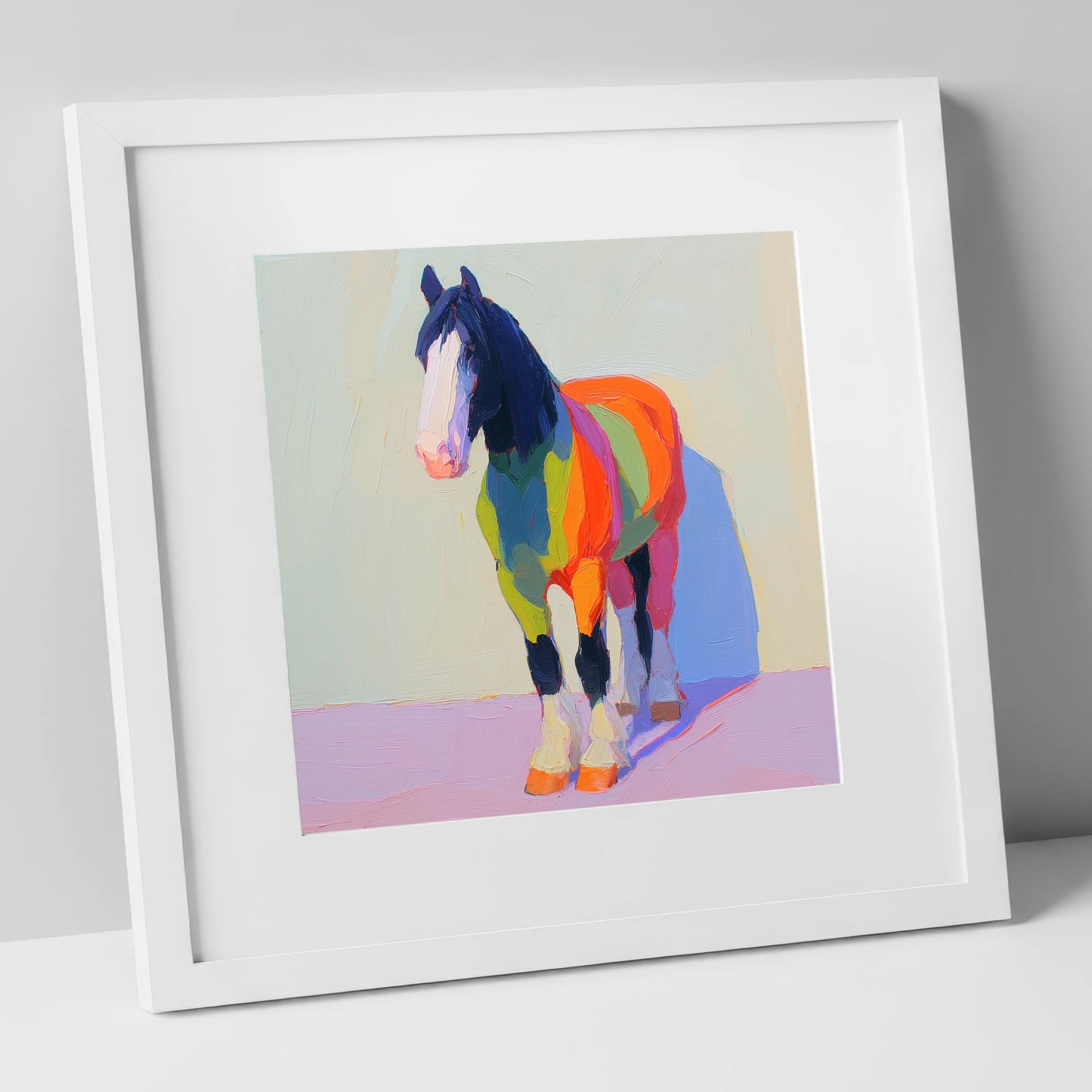 Chromatic Draught Horse horse breed art print in white frame