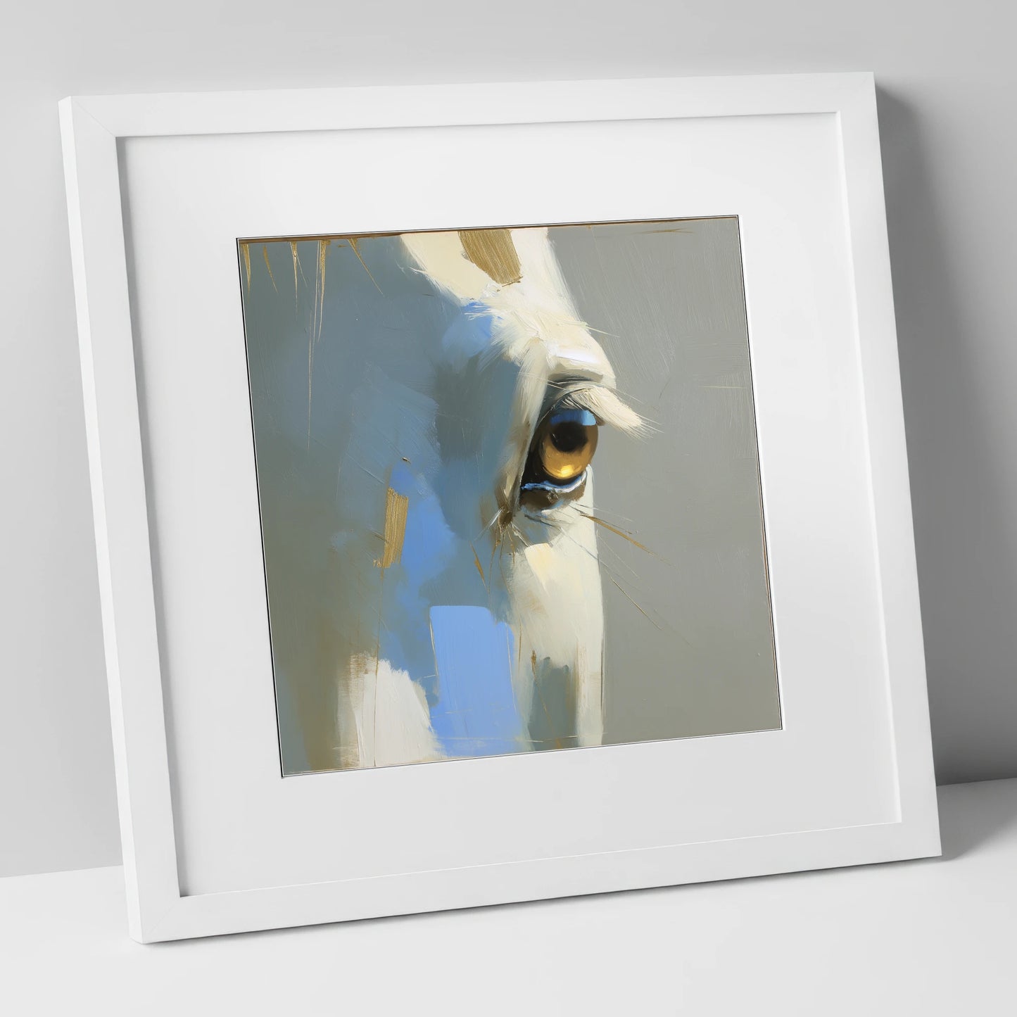 Gilded Gaze Portrait horse portrait art print in white frame